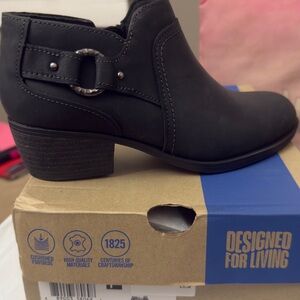 Clarks Black Ankle Boot with Buckle Accent